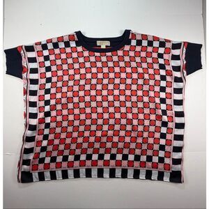 Michael Kors Geometric Print Dolman Top L/XL Red Pink Blue Colorblock Flowy